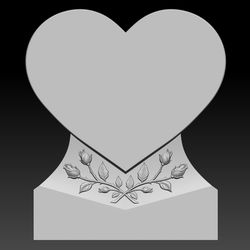 3D STL Model Tombstone with Heart and branches of roses for CNC Router Engraver Carving Artcam