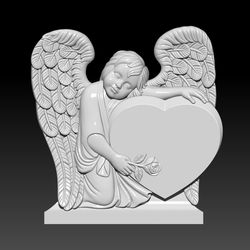 3D Model STL file Tombstone Angel with flower and heart for CNC Router