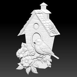 3D Model STL file Bas-relief Bird and birdhouse with flowers for CNC Router Engraver Carving 3D Printing