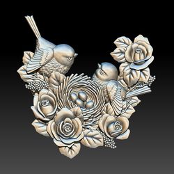 3D Model STL file Bas-relief Birds in a nest and roses for CNC Router and 3D Printing