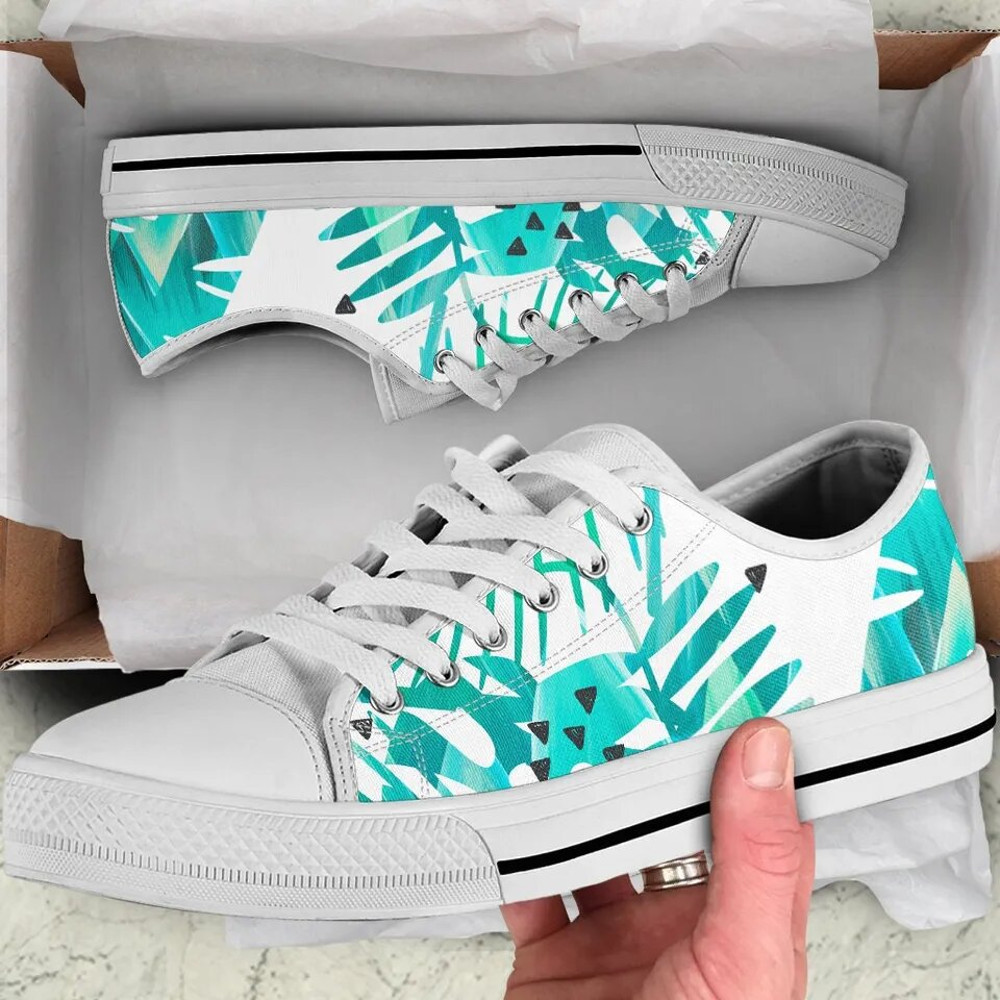 Light Green Teal Leaves Floral Flowers Low Top Shoes Sneakers (1).jpg