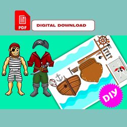 Paper Pirate. Printable Pirates' ship. Quiet book. DIY busy book.