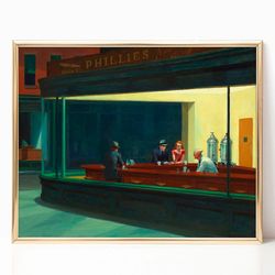 Edward Hopper Nighthawks Canvas Print Poster Frame Painting Wall Art Room Decor Vintage Modern Famous Painting American