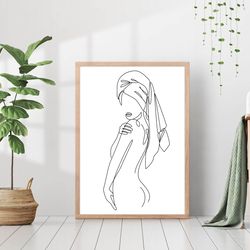 Naked Woman Body Line Minimalistic Female Figure Wall Art Poster Canvas Framed Printed Drawing Modern Feminine Girly Boh