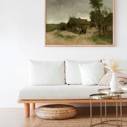 vintage countryside field landscape painting cabin farmhouse retro wall art decor canvas framed printed poster boho gras