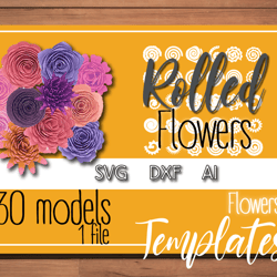 rolled flower bundle svg, 3d flowers svg, flower svg, paper flower svg
