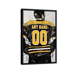 Custom Name and Number Canvas Wall Art Home Decor Framed Poster Man Black Yellow Gift