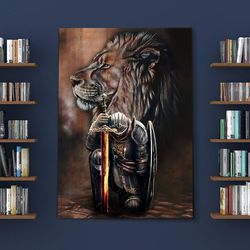 full vertical 3d lion line knight printing poster, mighty and strong