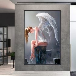 angel woman canvas, winged woman rolled canvas print, angel poster, high quality print, ready to hang-1