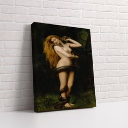 john collier lilith 1889 canvas, giclee wall art, snake mythological scene, vintage style, reproduction classic ready to