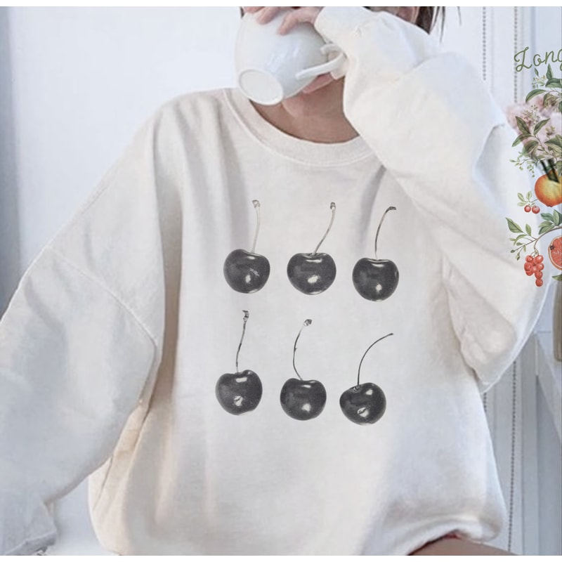 Cherry Sweatshirt Vintage Graphic Sweatshirt Comfort Colors Trendy Crewneck Sweatshirt Gift For Her Y2k Hoodie Aesthetic Hoodie For Women.jpg