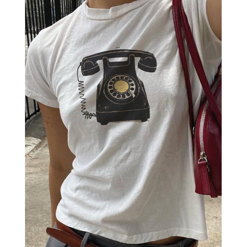 Old Phone Baby Tee Vintage Graphic Baby Tee Y2k Babytee Trendy Graphic Shirt Vintage Shirt For Women's Streetwear Women's Fashion Christmas.jpg