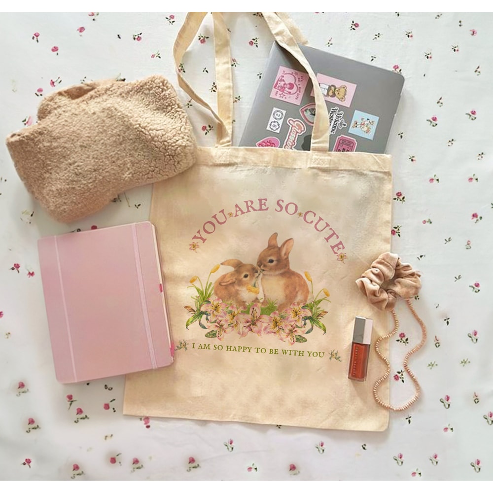 Tote Bag Aesthetic Cottagecore Tote Bag Aesthetic Tote Bag Coquette Room Decor Coquette Tote Bag Bunny Print Cottagecore Canvas Tote Bag.jpg
