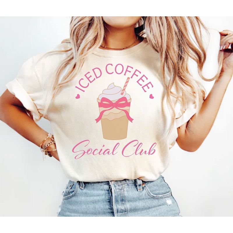 Iced Coffee Coquette Social Club Shirt, Coquette Coffee Shirt, Coquette Coffee Lover Gift, Coquette Clothing, Pink Bow Iced Coffee Shirt.jpg