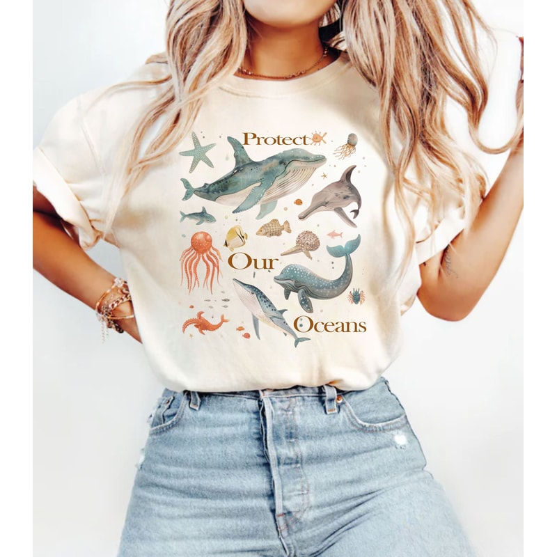 Protect Our Oceans Shirt, Vintage Sea Animal Tshirt, Retro Ocean Nature Shirt,Sealife Tshirt, Whale, Starfish, Dolphin Tee Gift, Unisex.jpg