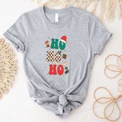 colourful ho ho ho words christmas gift shirt, red christmas hat gift for kids t-shirt, cute christmas t-shirt, boy g