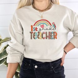 1st grade teacher shirt, 1st grade teacher leopard shirt, teacher life shirt, back to school shirt, first day of school