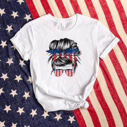 all american mom shirt, messy bun hair mom shirt, american mom shirt, 4th of july shirt, leopard mom shirt, american fam