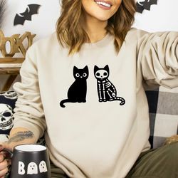 black cat shirt, halloween cats shirt, spooky season shirt, cat skeleton shirt, halloween shirt, spooky season shirt, ha