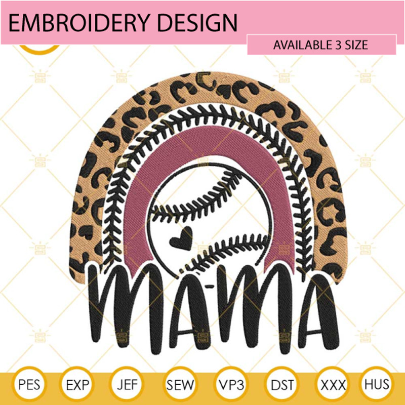 Baseball Mama Leopard Rainbow Embroidery Files, Mothers Day Sports Embroidery Designs.jpg