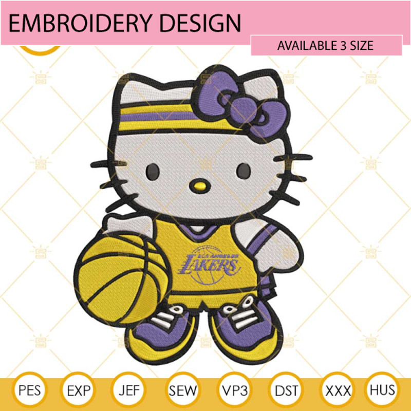 Hello Kitty LA Lakers Embroidery Designs, Los Angeles Lakers Embroidery Design File.jpg