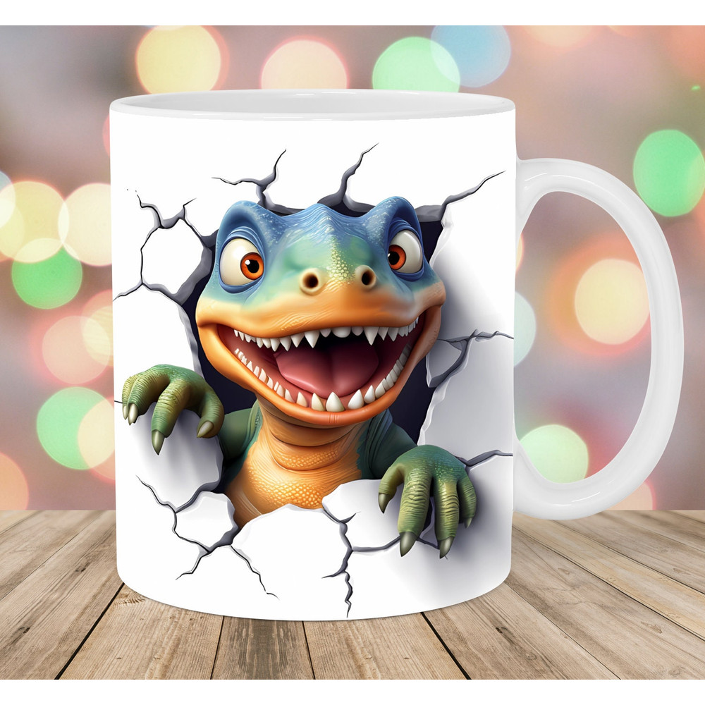3D Baby Dinosaur Mug Wrap, 11oz & 15oz Mug Template, Mug Sublimation Design, Hole In A Wall Mug Wrap Template, Instant Digital Download PNG.jpg