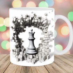 3d chess queen hole in a wall mug, 11oz & 15oz mug, mug sublimation design,