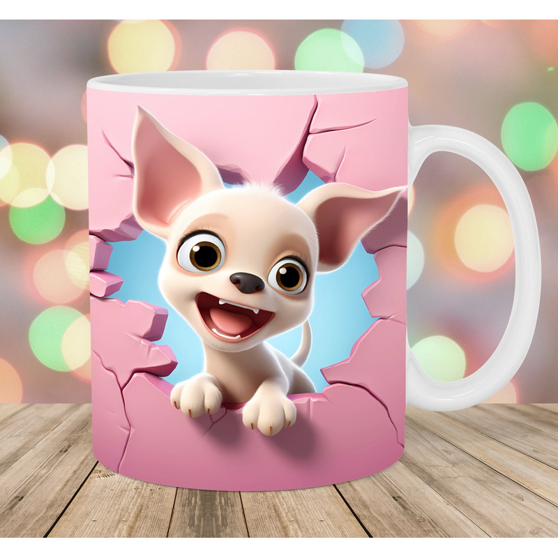 3D Chihuahua Mug Wrap, 11oz & 15oz Mug Template, Mug Sublimation Design, Hole In A Pink Wall Mug Wrap Template, Instant Digital Download PNG.jpg