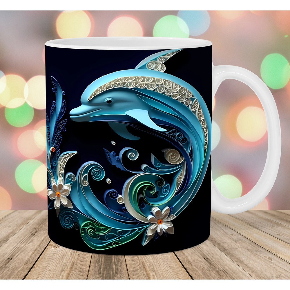 3D Dolphin Mug Wrap, 11oz And 15oz Mug Template, Mug Sublimation Design, Mug Wrap Template, Instant Digital Download PNG.jpg