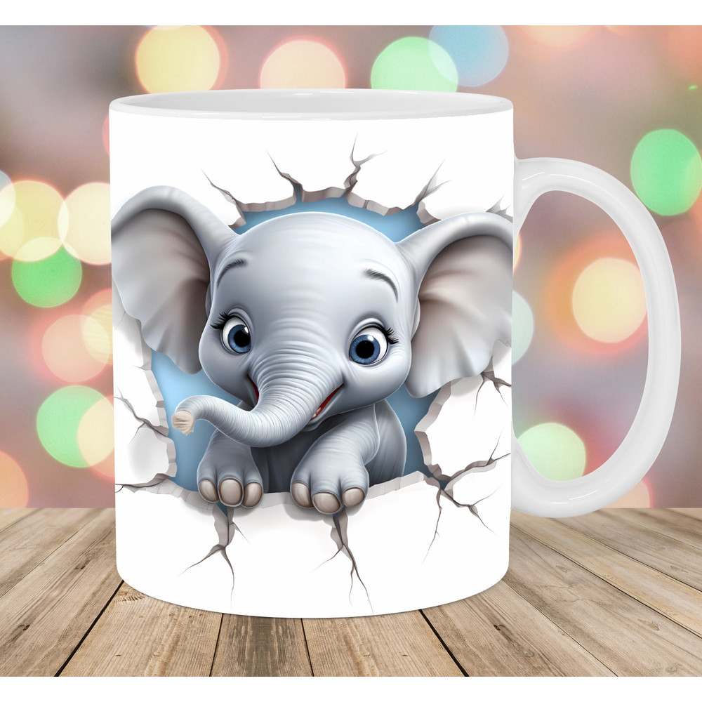 3D Elephant Hole In A Wall Mug Wrap, 11oz And 15oz Mug Template, Mug Sublimation Design, Mug Wrap Template, Instant Digital Download PNG.jpg