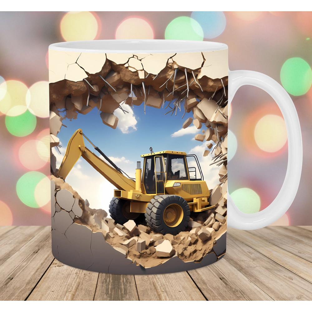 3D Excavator Hole In A Wall Mug Wrap, 11oz & 15oz Mug Template, Mug Sublimation Design, Mug Wrap Template, Instant Digital Download PNG.jpg