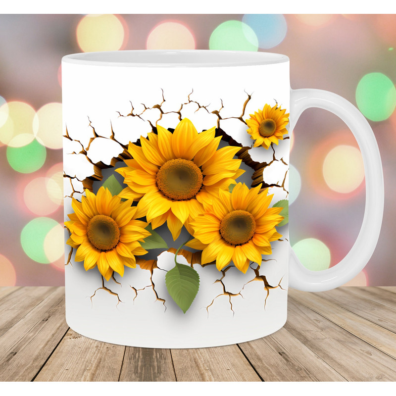 3D Hole In A Wall Sunflowers Mug Wrap, 11oz & 15oz Mug Template, Mug Sublimation Design, Mug Wrap Template, Instant Digital Download PNG.jpg