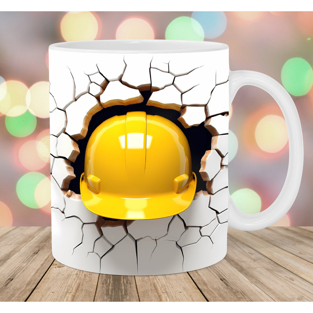 3D Safety Helmet Hole In A Wall Mug Wrap, 11oz & 15oz Mug Template, Mug Sublimation Design, Mug Wrap Template, Instant Digital Download PNG.jpg