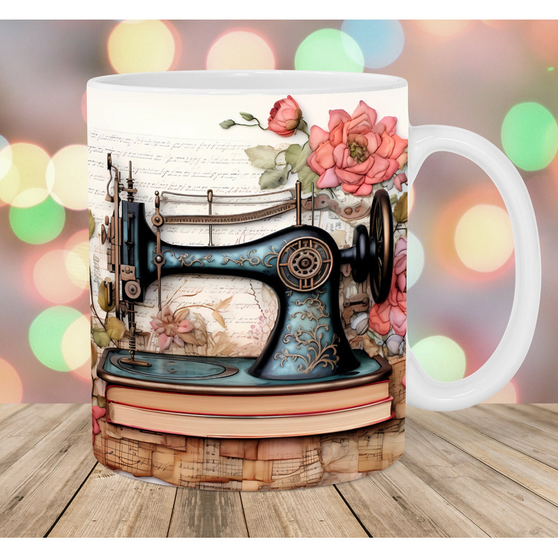 3D Sewing Machine Mug Wrap, 11oz & 15oz Mug Template, Vintage Mug Sublimation Design, Mug Wrap Template, Instant Digital Download PNG.jpg