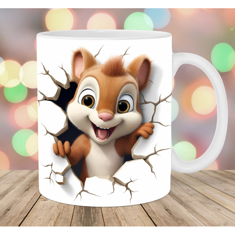 3D Squirrel Hole In A Wall Mug Wrap, 11oz And 15oz Mug Template, Mug Sublimation Design, Mug Wrap Template, Instant Digital Download PNG.jpg