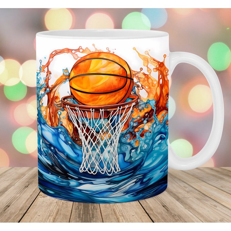 Basketball Mug Wrap, 11oz & 15oz Mug Template, Mug Sublimation Design, Alcohol Ink Mug Wrap Template, Instant Digital Download PNG.jpg
