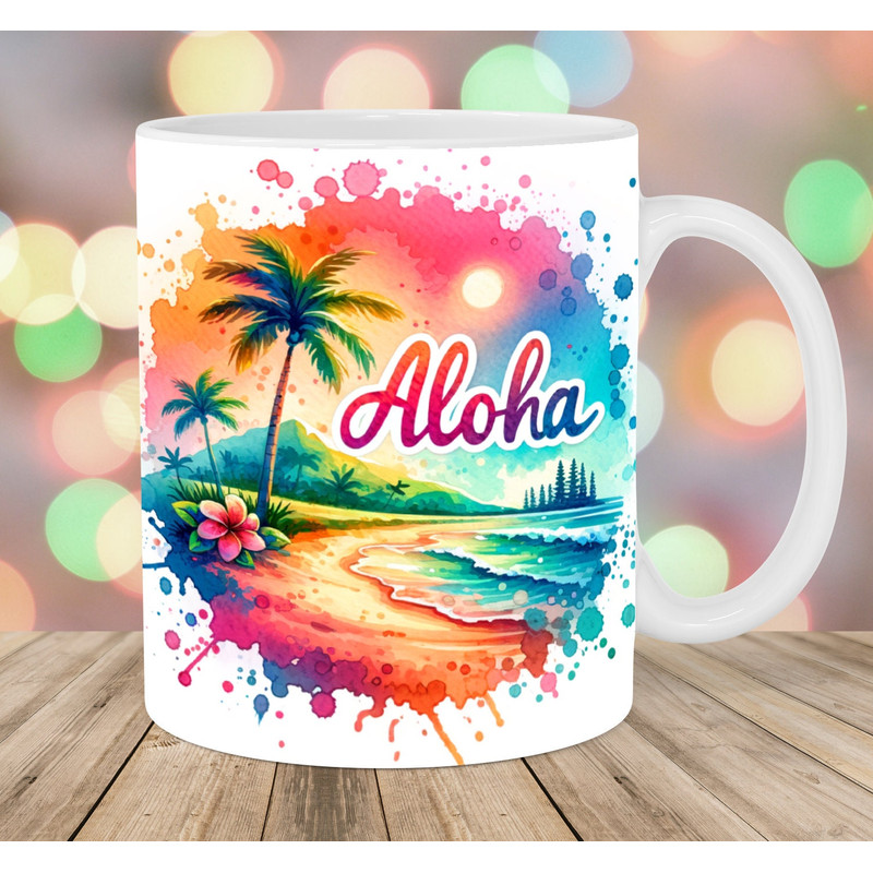 Colorful Aloha Mug Wrap, 11oz & 15oz Mug Template, Ocean Mug Sublimation Design, Beach Mug Wrap Template, Instant Digital Download PNG.jpg