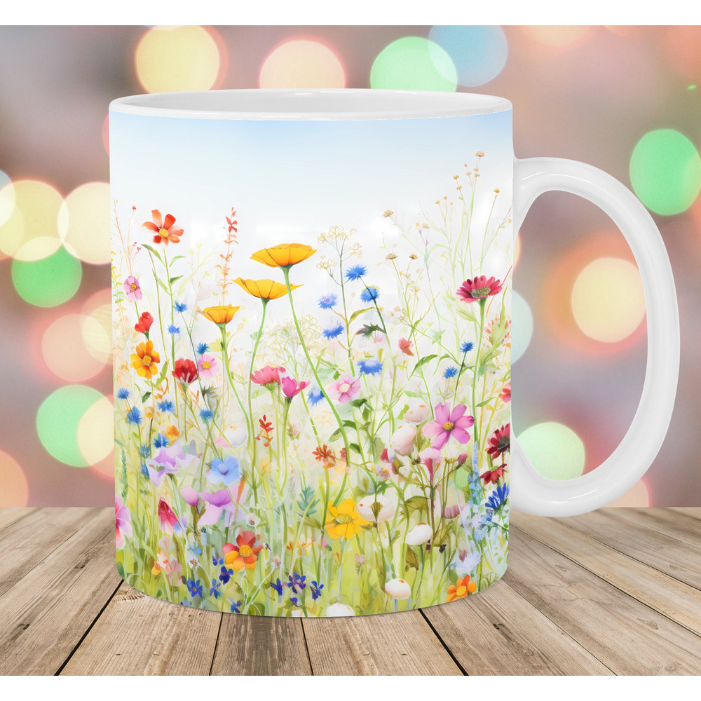 Colorful Wild Flowers Mug Wrap, 11oz And 15oz Mug Template, Mug Sublimation Design, Mug Wrap Template, Instant Digital Download PNG.jpg