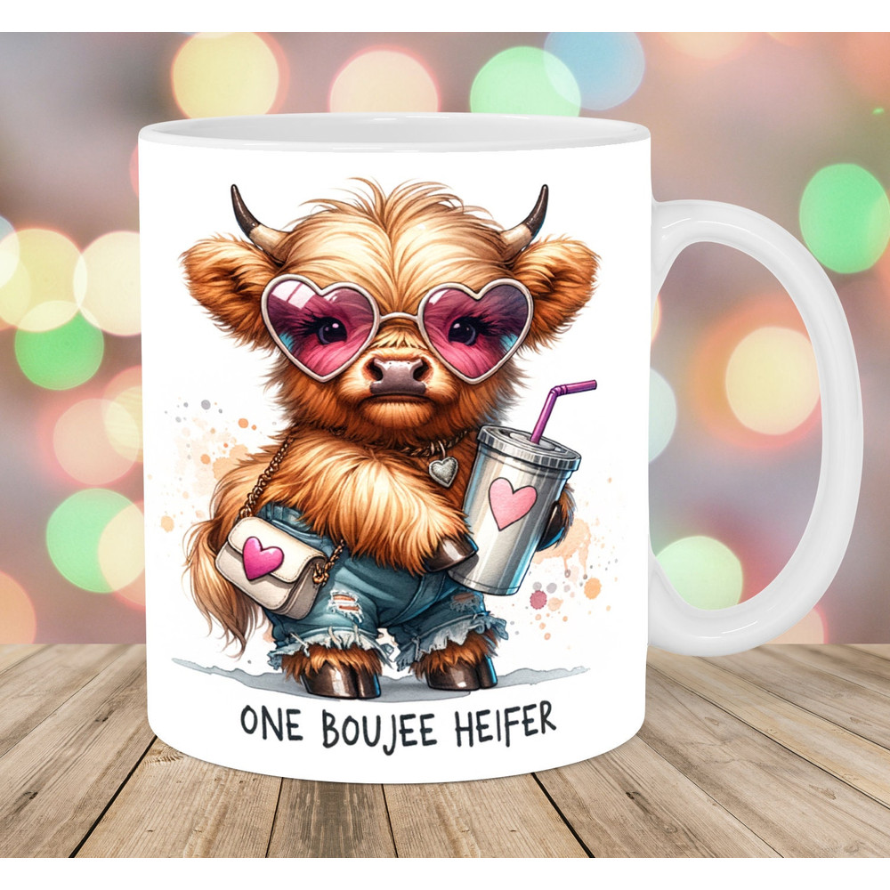 Fashion Highland Cow Mug Wrap, 11oz & 15oz Mug Template, Mug Sublimation Design, Boujee Heifer Mug Template, Instant Digital Download PNG.jpg