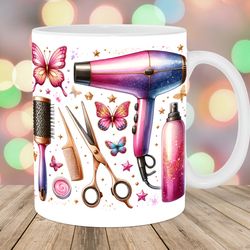 hairdresser mug, 11oz & 15oz mug, pink butterflies mug design,