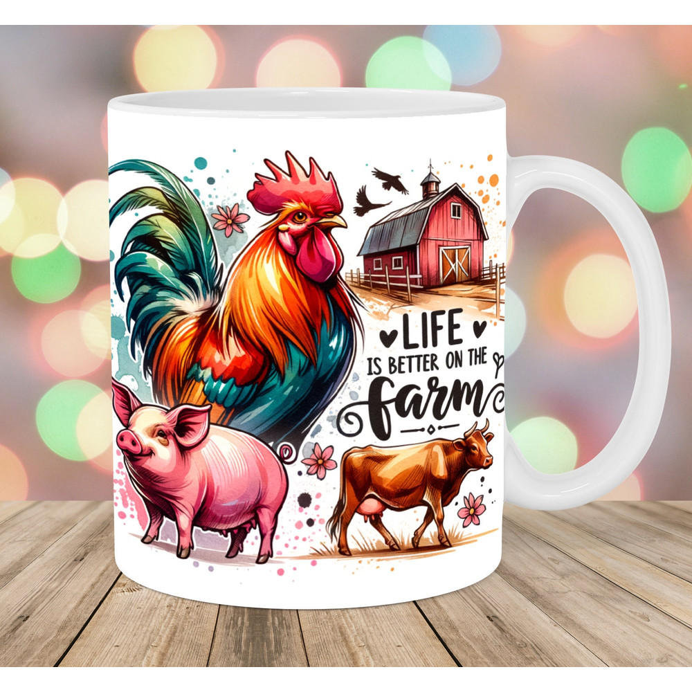 Life Is Better On The Farm 11oz And 15oz Mug Template, Mug Sublimation Design, Farm Animals Mug Wrap Template, Instant Digital Download PNG.jpg