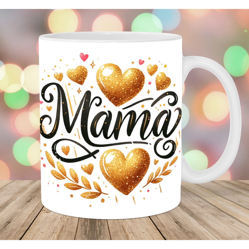 Mama Mug Wrap, 11oz And 15oz Mug Template, Mug Sublimation Design, Gold Glitter Hearts Mug Wrap Template, Instant Digital Download PNG.jpg