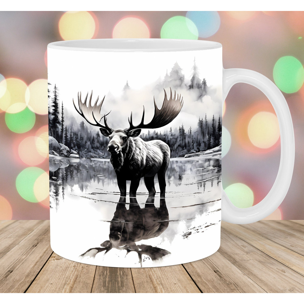 Moose Reflection Mug Wrap, 11oz & 15oz Mug Template, Lake Mug Sublimation Design, Forest Mug Wrap Template, Instant Digital Download PNG.jpg