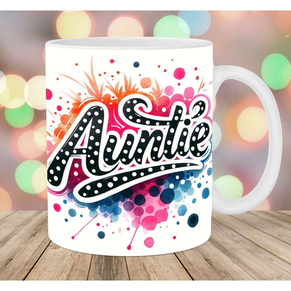 Polka Dot Auntie Mug Wrap, 11oz And 15oz Mug Template, Retro Mug Sublimation Design, Mug Wrap Template, Instant Digital Download PNG.jpg
