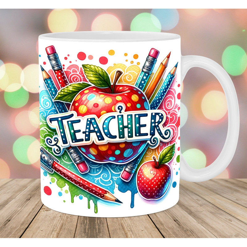 Teacher Mug Wrap, 11oz & 15oz Mug Template, Retro Mug Sublimation Design, Polka Dot Mug Wrap Template, Instant Digital Download PNG.jpg