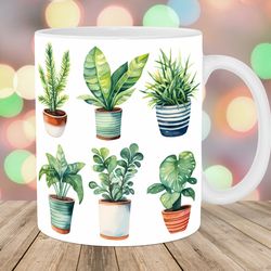 watercolor house plants mug, 11oz and 15oz mug, mug design,