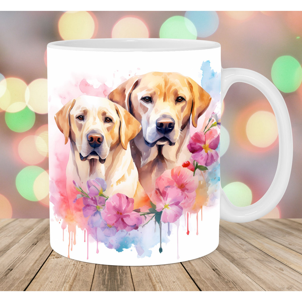 Watercolor Labrador Dogs Mug Wrap, 11oz & 15oz Mug Template, Mug Sublimation Design, Flowers Mug Wrap Template, Instant Digital Download PNG.jpg