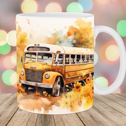 watercolor school bus mug, 11oz and 15oz mug, mug design,