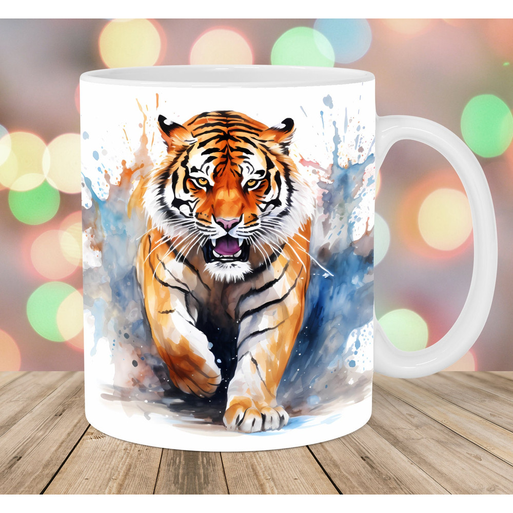 Watercolor Tiger Mug Wrap, 11oz And 15oz Mug Template, Mug Sublimation Design, Mug Wrap Template, Instant Digital Download PNG.jpg
