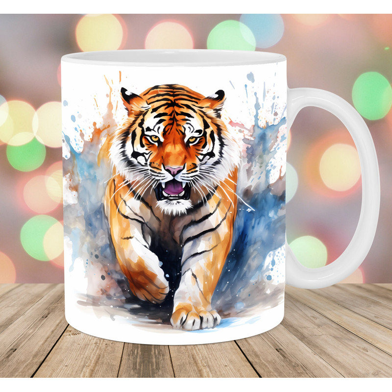 Watercolor Tiger Mug Wrap, 11oz And 15oz Mug Template, Mug Sublimation Design, Mug Wrap Template, Instant Digital Download PNG.jpg